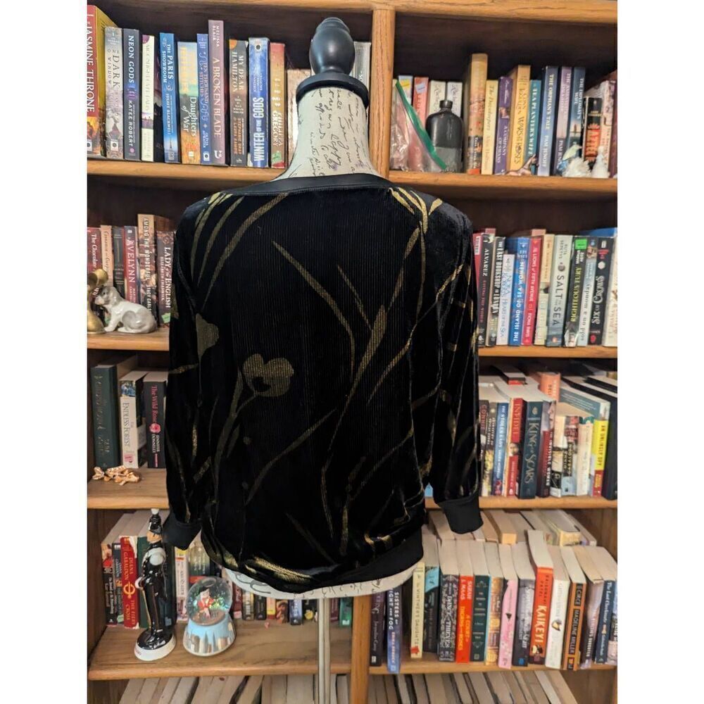 Lafayette 148 New York Black Gold Floral Velvet Long Sleeve Top Size Small - Picture 2 of 5